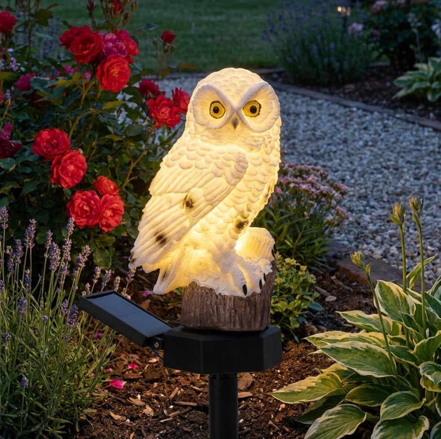 Lampa solarna ogrodowa LED sowa NOKA 3000K IP44 wbijana